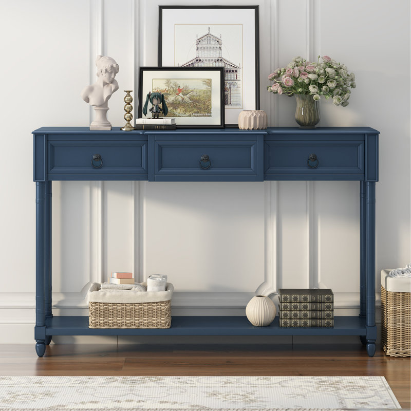 Console Console avec tiroirs pour le vestibule et tiroirs, Bleu marine antique
