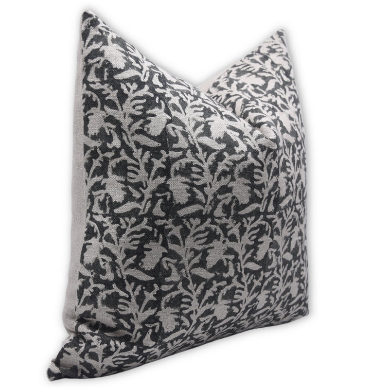 Linen Pillow Cover, Square, 18" x 18", Gray/White Floral 1