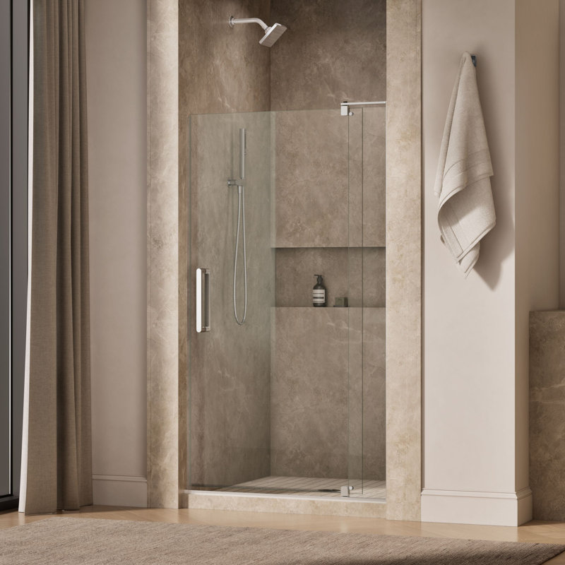 Revel 35.8'' x 70'' Pivot Shower Door with CleanCoat® Technology, Crystal Clear, Bright Polished Silver