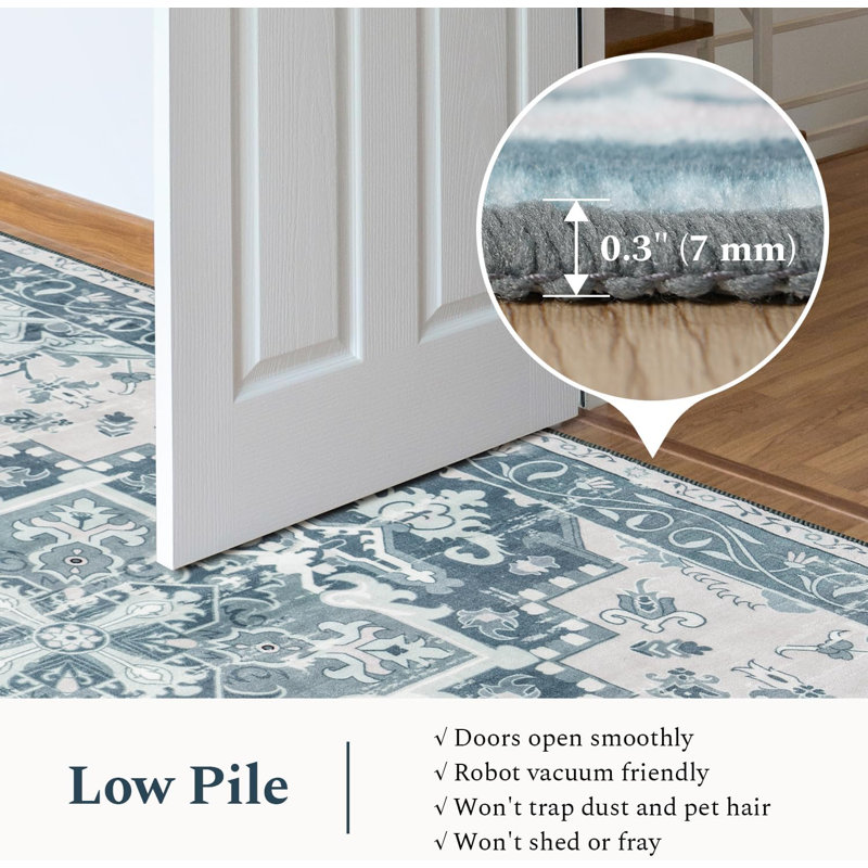 9'X12' Machine Washable Area Rug with Non-Slip Backing Light Blue, Light B;ue, Rectangle 9' x 12'