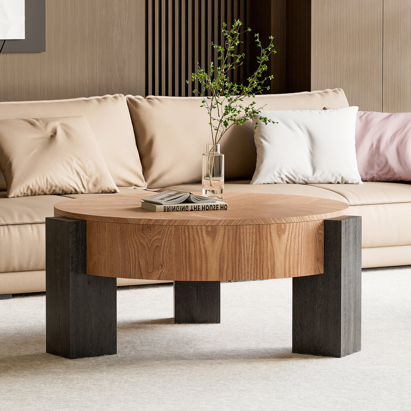 Table basse 33 po avec rangement caché, Bois naturel