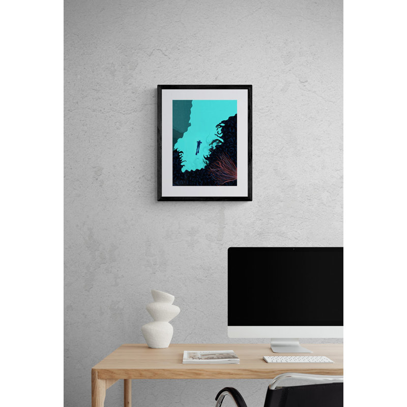 Scuba Diver Ascending Print by Evan Sklar, Black Framed Paper, 21.25" H x 17.25" W