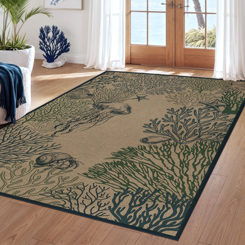 Tapis intérieur / extérieur Boho, Ocean-Blue/Green, Rectangle 5 pi x 7 pi