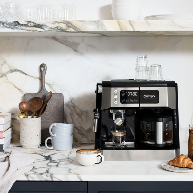 DeLonghi Black Stainless Steel Coffee and Espresso Machine with Steam Wand