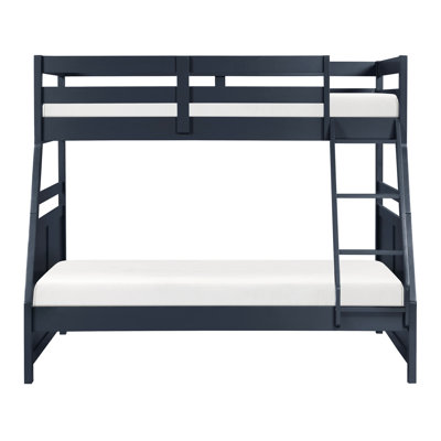 Lit superposé simple au-dessus d'un lit double avec finition bleu marine, garde-corps et support à lattes, cadre d'accessoires de chambre à coucher contemporain, économiseur d'espace