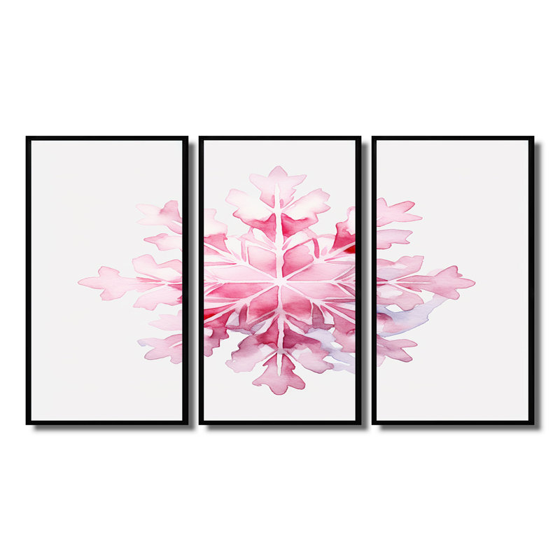 Décoration de Noël flocon de neige rose I - Botanicals, Cadre flottant noir, H 32 po x l 48 po x P 1 po