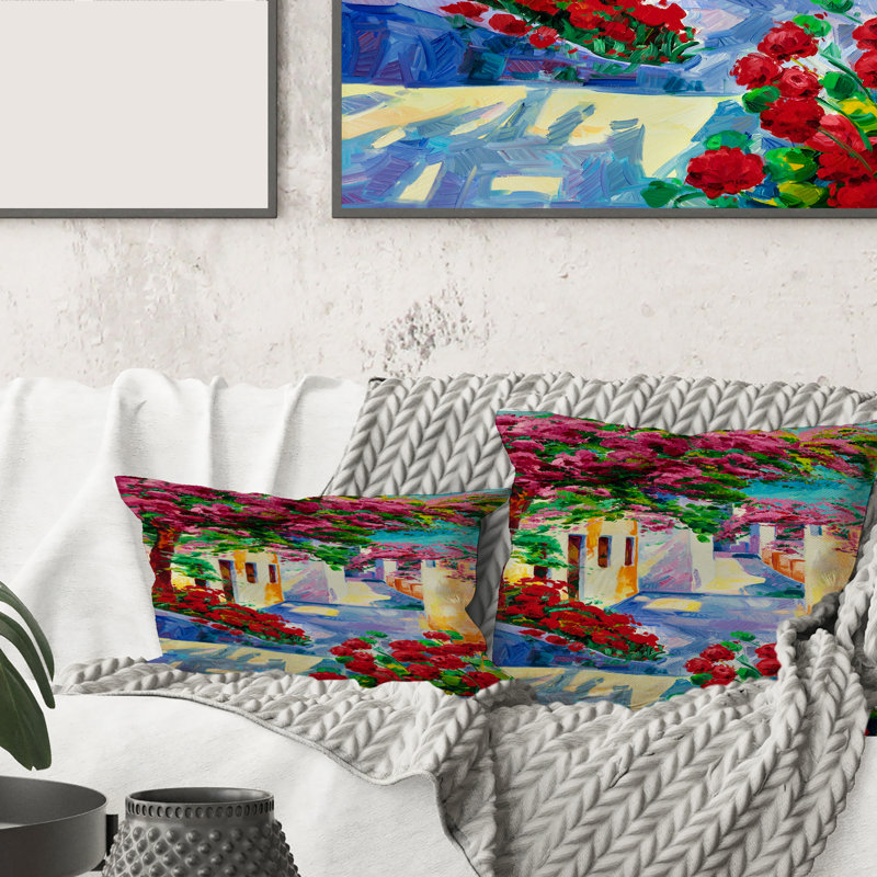 Colourful Traditional Santorini Houses Pillow, 18" x 18"