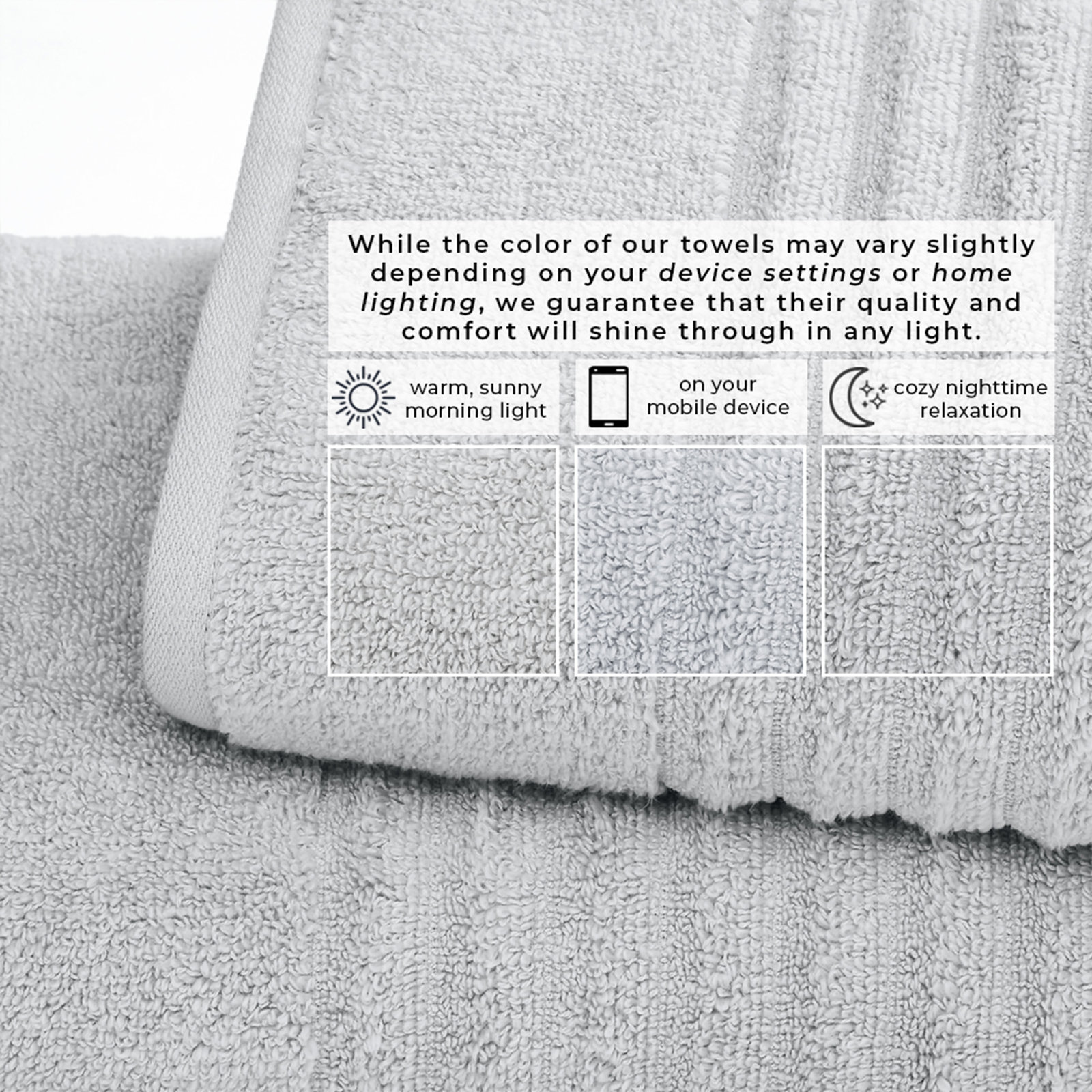 100% Zero-Twist Cotton Ribbed Hand Towels (Set of 6), Light Blue, Bath Towels - 4 Pack
