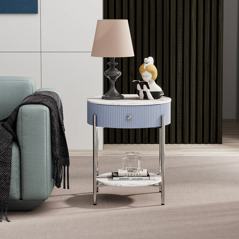 Woodville Side Table with Storage, Calacatta Gold, Chrome