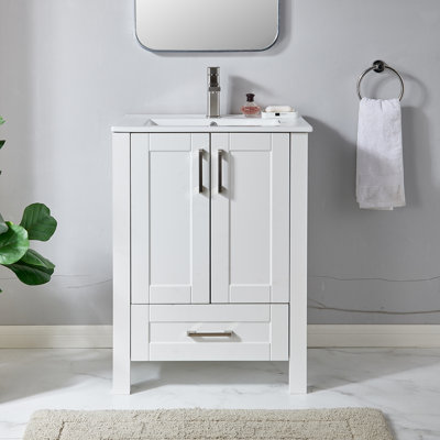 Ensemble de meuble-lavabo simple blanc moderne à 2 portes et 1 tiroir Jarethzy