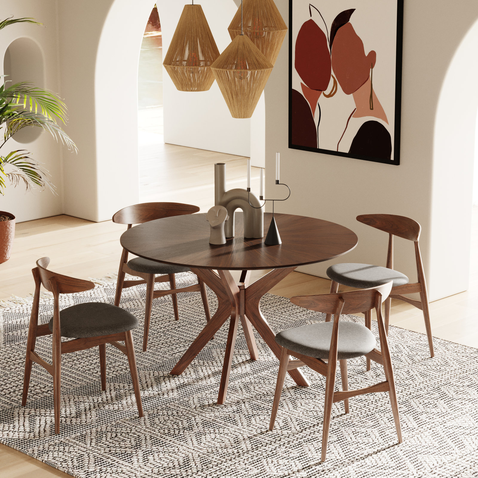 Nestor Round Dining Table,  30" H x 47" L x 47" W, Walnut