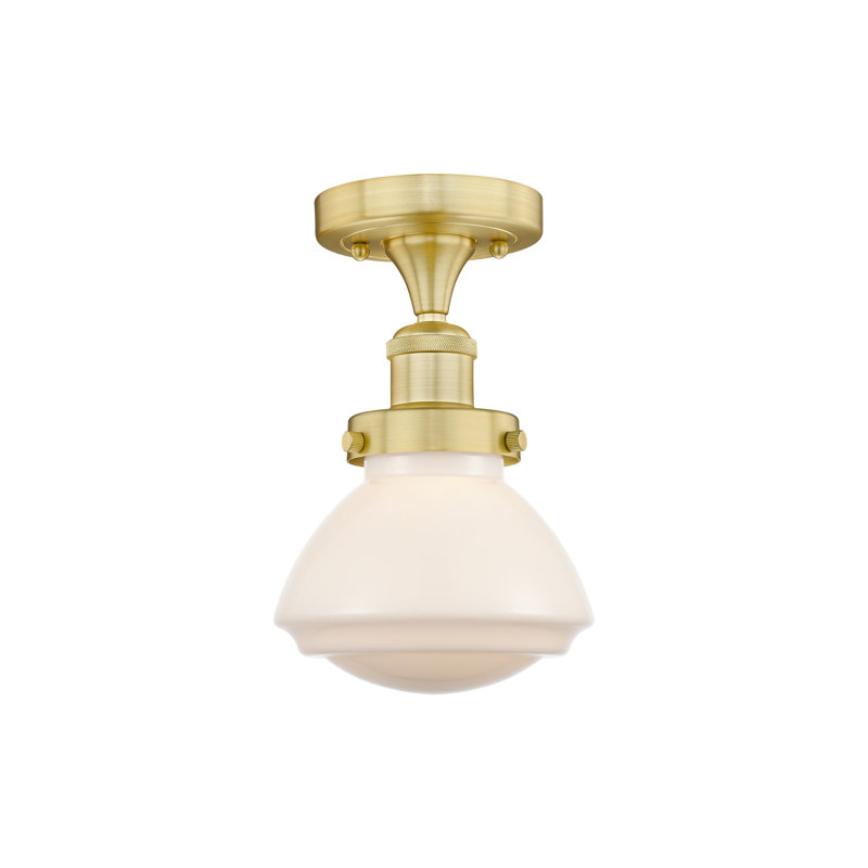 Almarosa Glass Semi Flush Mount, Matte White, Satin Gold