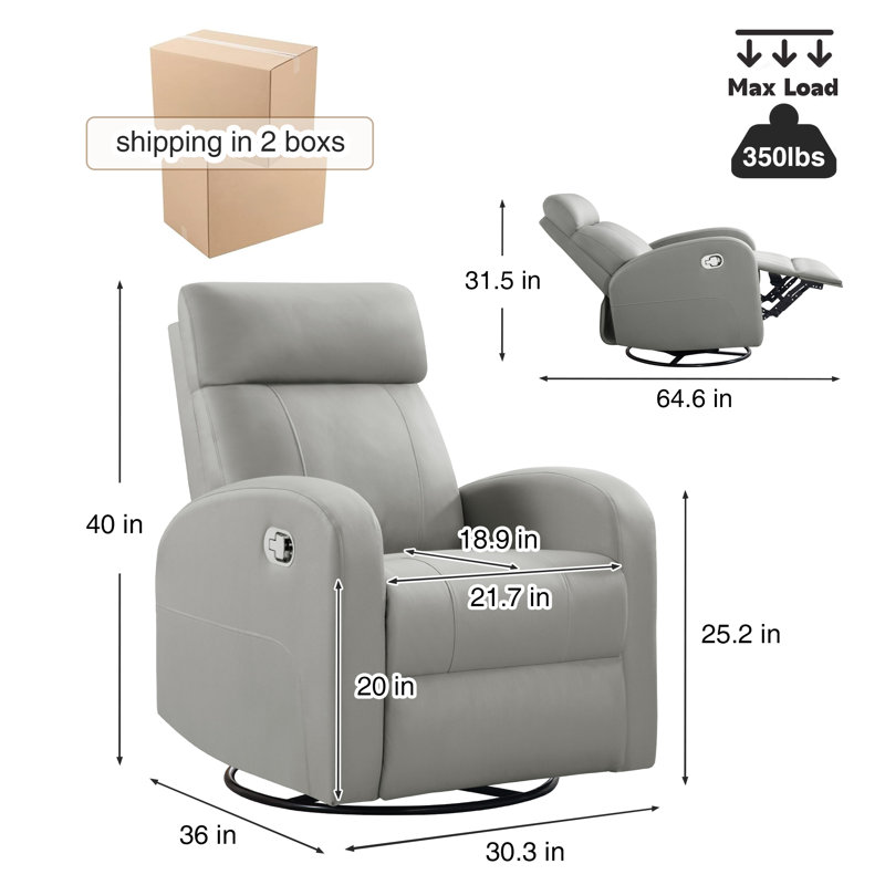 Siru 30.3'' Faux Leather Swivel Reclier Chair, Light Gray