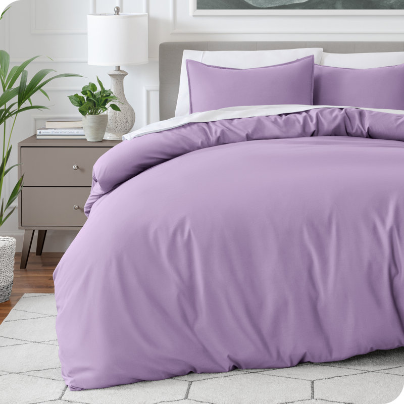Washed Microfiber Duvet Cover Set, Queen Duvet Cover + 2 Standard Shams, Lavender