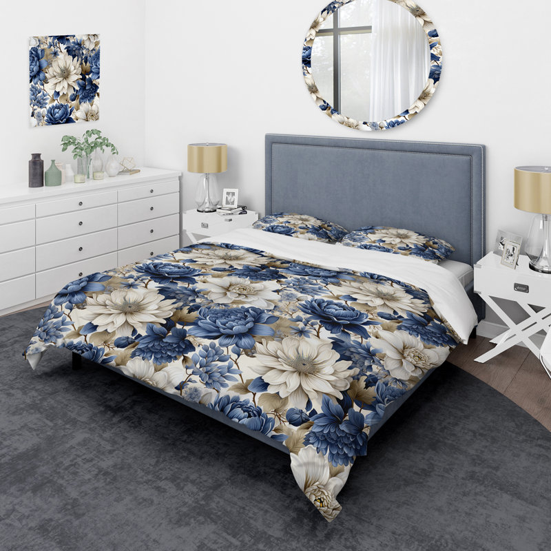 Ensemble de housse de couette à motif floral bleu rustique à motif floral I