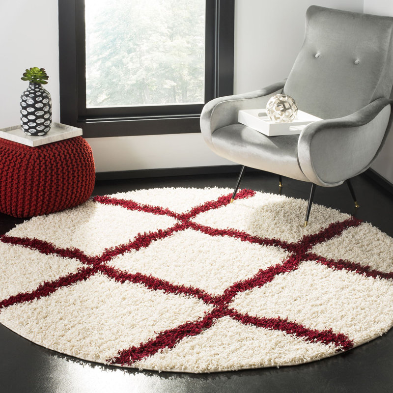 Tapis à poils longs Alonnah, Rond 8 pi, Rouge
