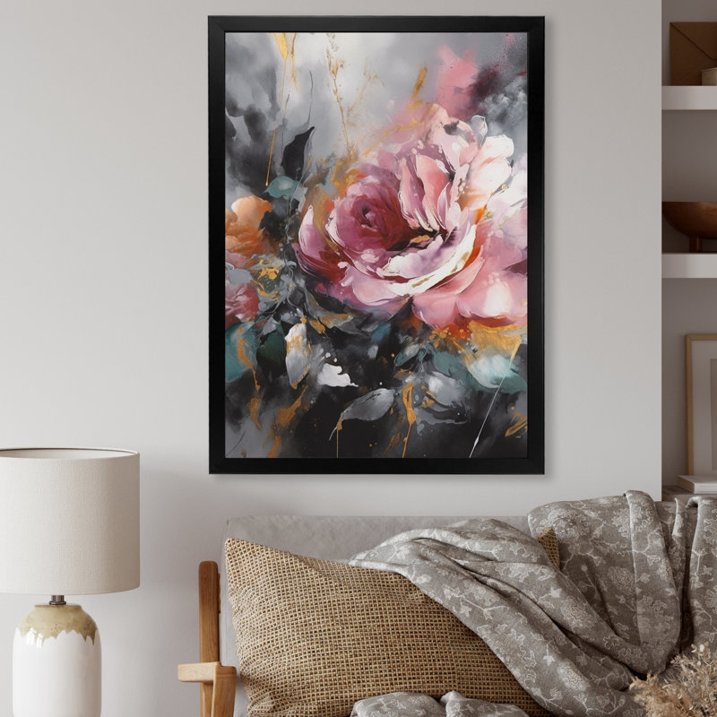 Roses roses romantiques - imprimé, Cadre photo noir, H 20 po x l 12 po x P 1 po