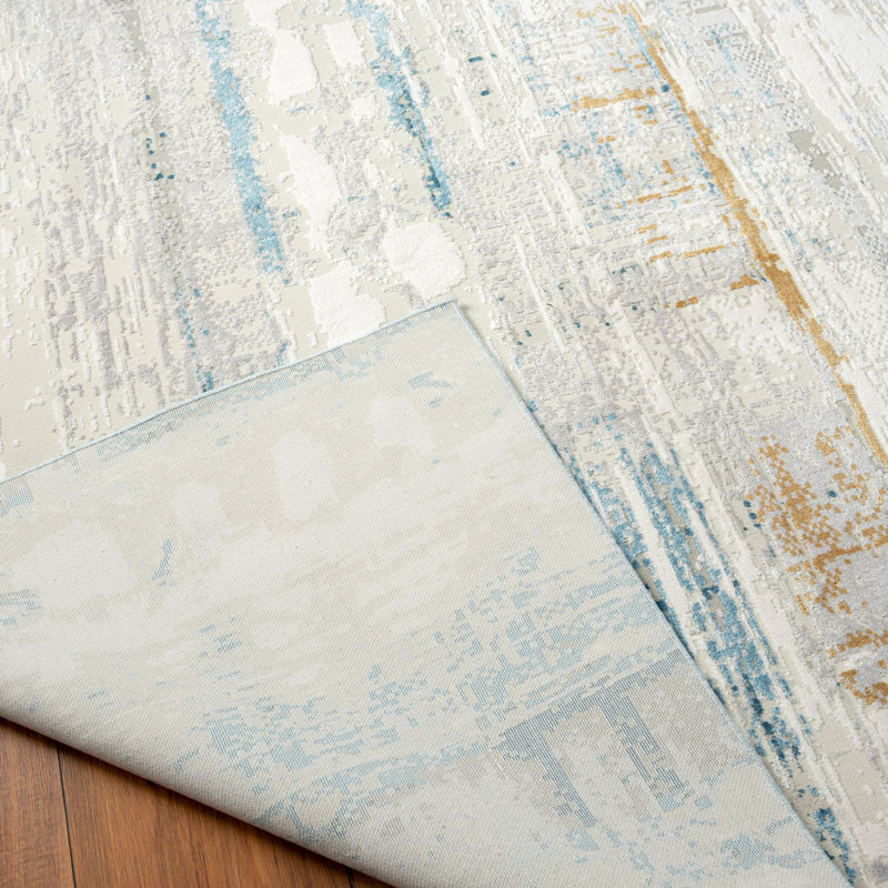 Tapis bleu/gris, Rectangle de 7 pi 6 po x 9 pi 6 po