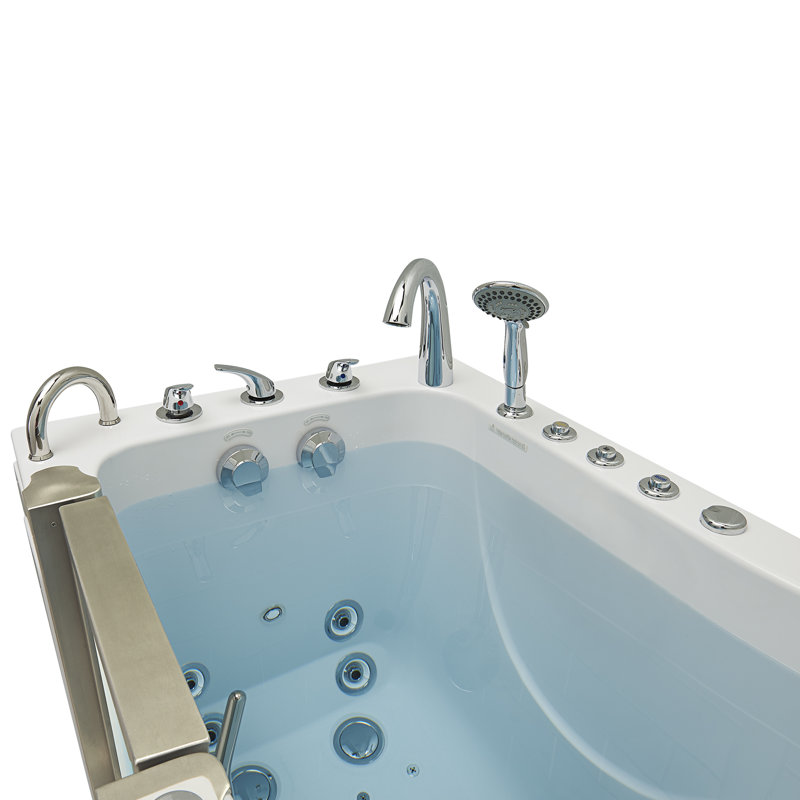 Ella Petite 28"x52" Acrylic Air and Hydro Massage and Heated Seat Walk-In Bathtub with Left Inward Swing Door, 5 Piece Fast Fill Faucet, 2" Dual Drain