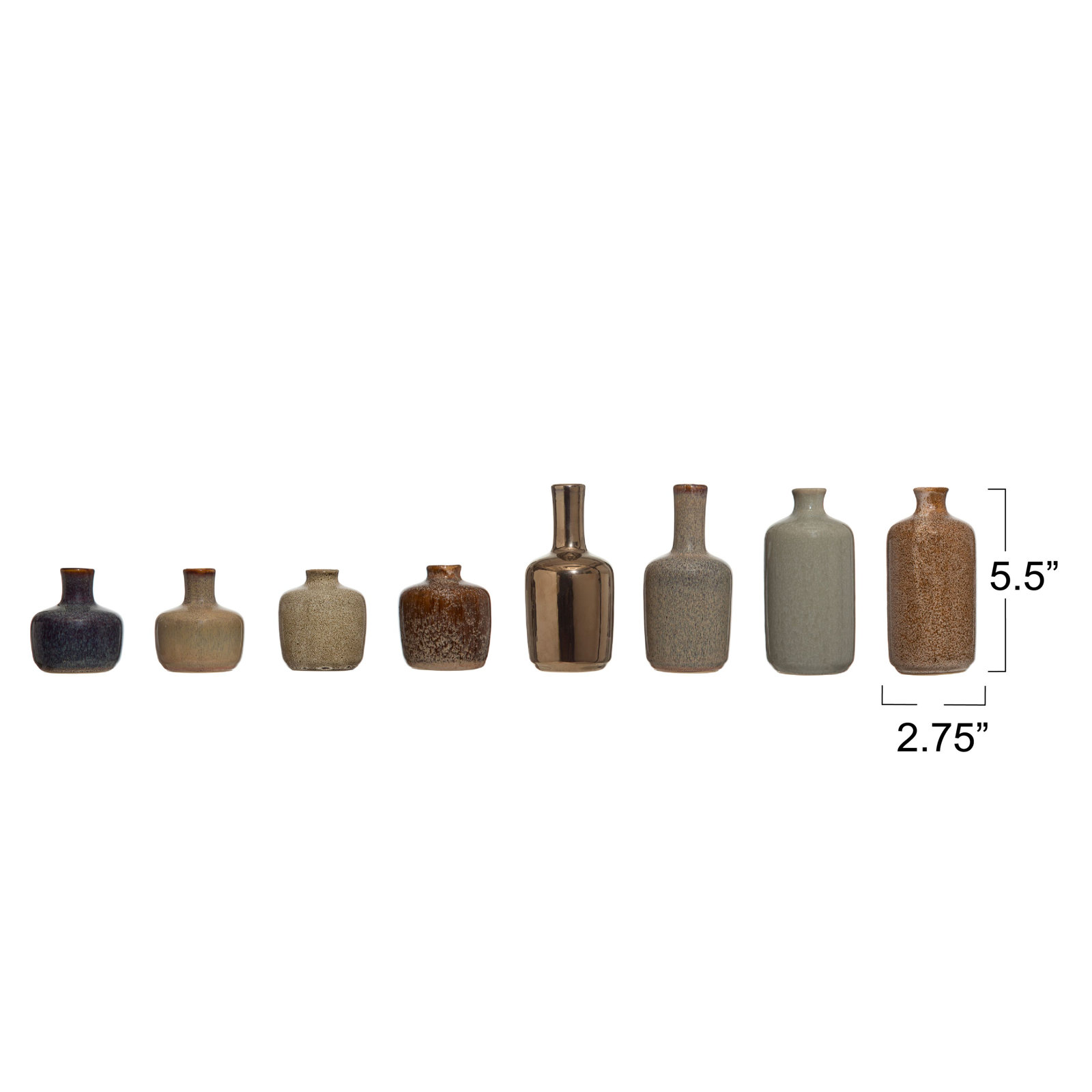 Iversen 8 Piece Stoneware Table Vase Set, Gray/Brown/Bronze