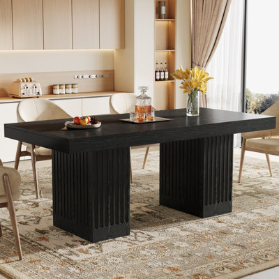 Table de salle à manger de 63 pouces pour 4 à 6 personnes, grand mobilier de salle à manger rectangulaire pour la salle à manger, la cuisine, le salon, noir