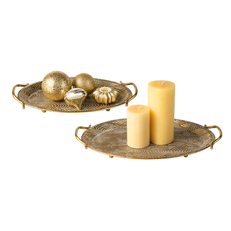 Plateaux décoratifs ovales en métal doré avec poignées