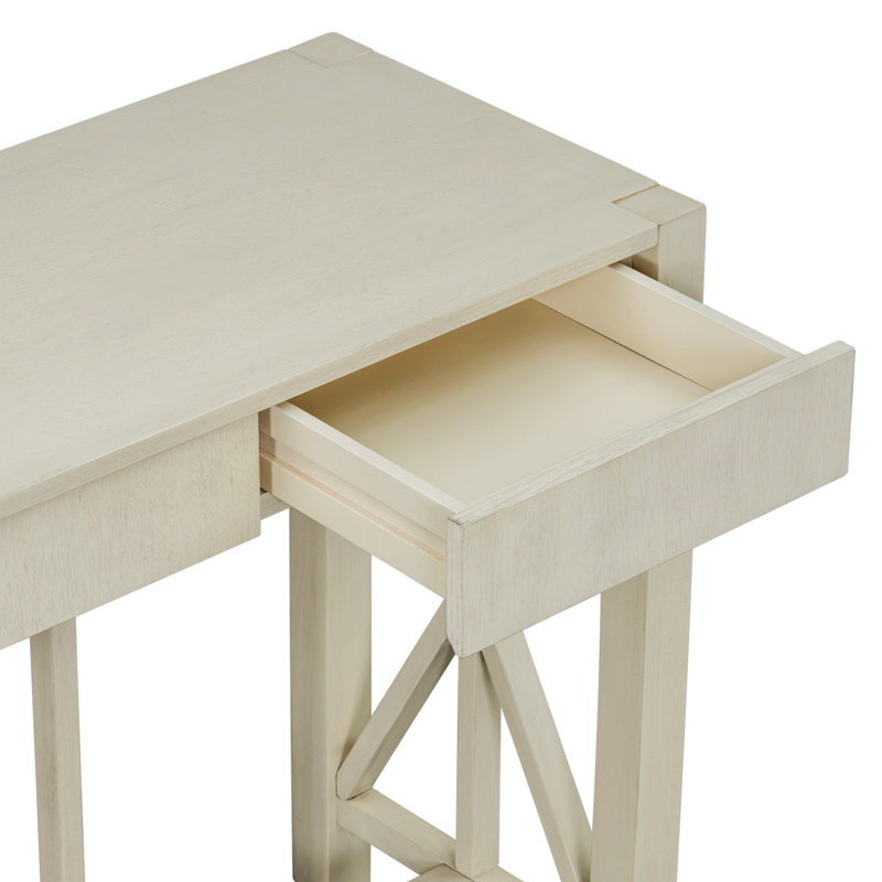 Rectangular Top Console Table with 4 Spacious Drawers, Open Bottom Storage, Beige