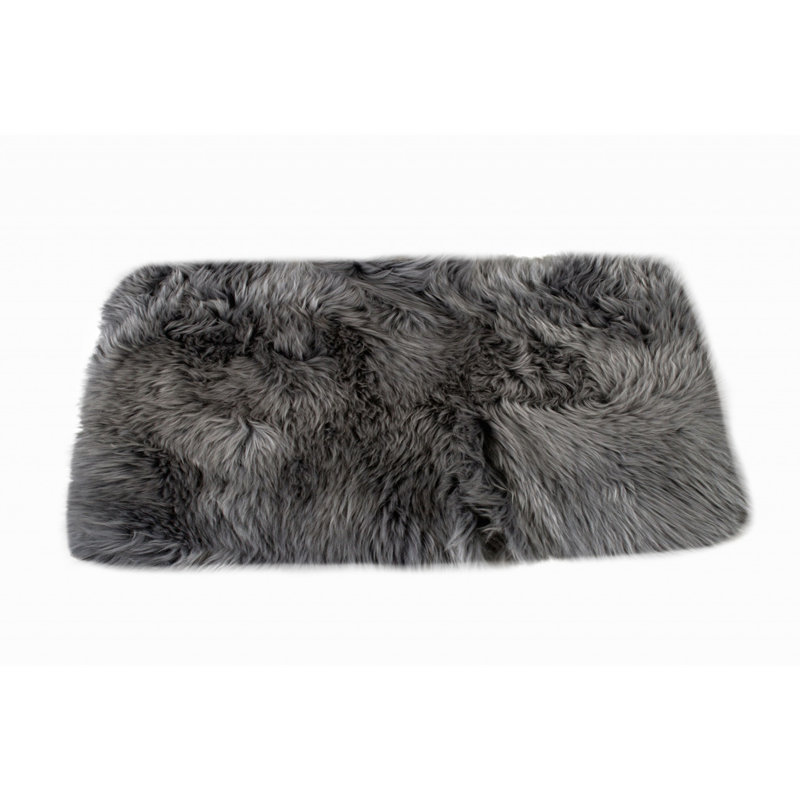 Gray Natural Sheepskin Area Rug, Rectangle 3' x 5'