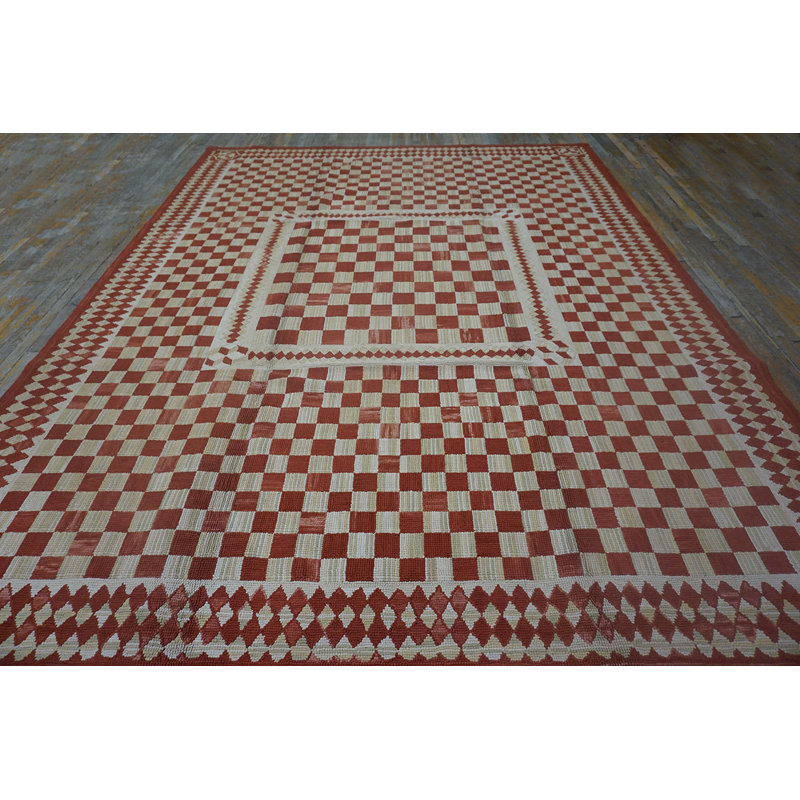 Flatweave Wool Checkered Area Rug