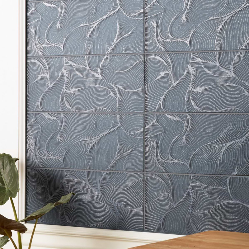 Sonya Waves 6x16 Frosted Glass Tile, Midnight Gray