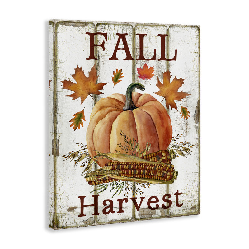 «Fall Harvest», art mural sur toile de citrouille et de maïs par Creatif Belle, H 20 po x l 16 po