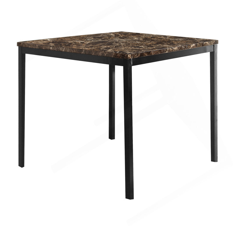 Counter Height Table 1Pc Metal Frame Faux Mable Top Square Transitional Dining Room Furniture