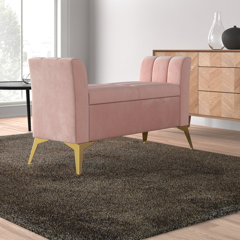 Thierry 121cm Wide Velvet Tufted Rectangle Solid Colour Ottoman with Storage, Blush Pink