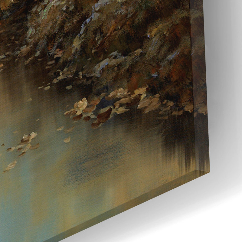 Pont couvert sur plastique / acrylique par Diane Romanello, H 12 po x l 16 po x P 0,13 po