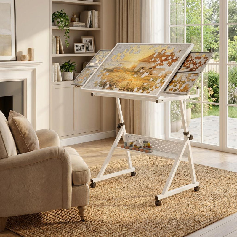 Ensemble de casse-tête 1500 pièces avec plateau de table en métal et 4 plateaux de tri, blanc, pour adultes, Blanc