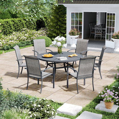 6-Person Outdoor Dining Set With Stackable Chairs