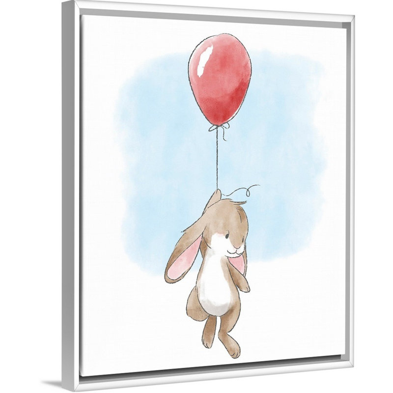 «Little Bunny and Balloon», impression, H 30 po x l 24 po x P 1,75 po, Cadre pour toile flottant blanc