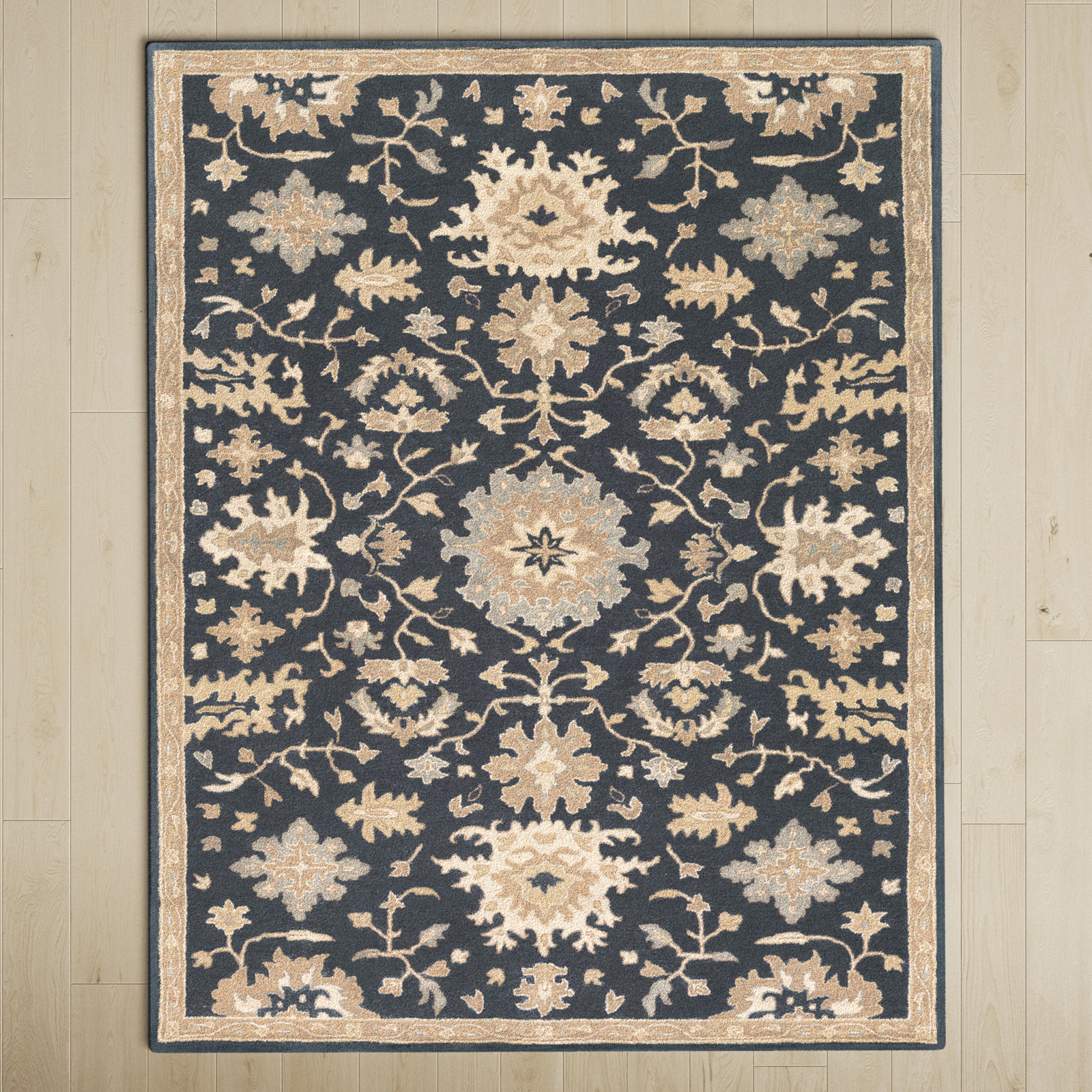 Arden Hand Tufted Wool Navy/Brown/Light Beige Rug, Rectangle 7'6" x 9'6"