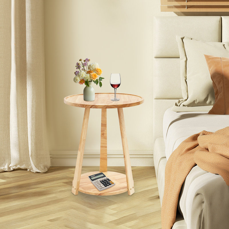 Table de bout avec table de bout 19,6 po à 2 niveaux en bois moderne pour petits espaces, Bois naturel