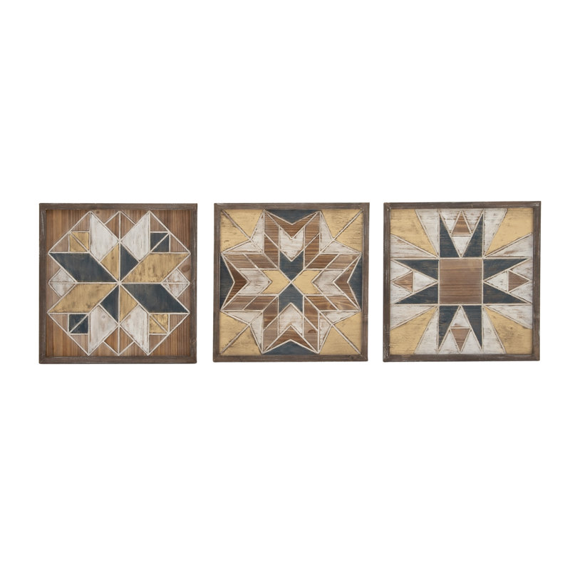 Multi Colored Geometric Wood Wall Decor Set of 3