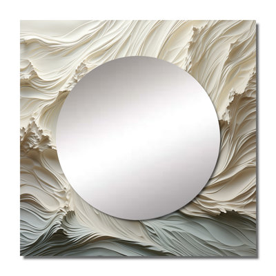 Daycee - White And Blue Wave Papercut Style II Coastal Waves Square Living Room Wall Mirror Art