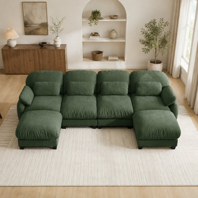 Sarvis 6-Piece 4-Seater Chenille Modular U-Shaped Sectional Sofa with 2 Movable Ottomans, Deep Seats and Lumbar Pillows
