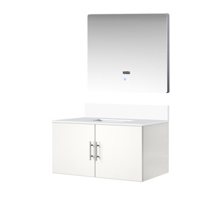 Meuble-lavabo blanc brillant avec comptoir en marbre de culture Miroir à DEL - Fermeture en douceur, égratignure et durabilité de la salle de bain