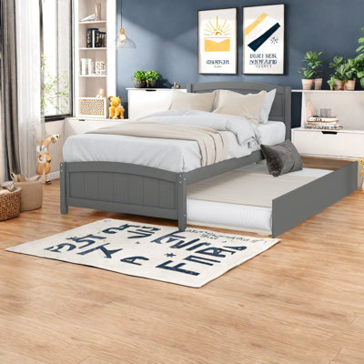 Space-saving Twin Platform Bed With Trundle, Solid Wood, Modern Style For Home Use
