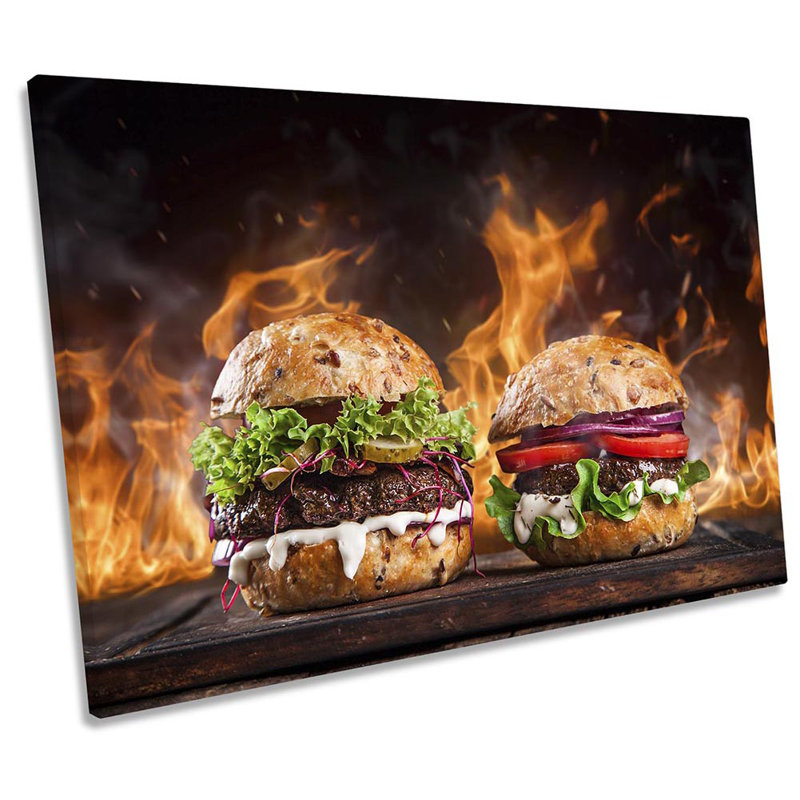 Hamburgers Flame Grilled - Wrapped Canvas Print, 30.5cm H x 45.7cm W x 2cm D
