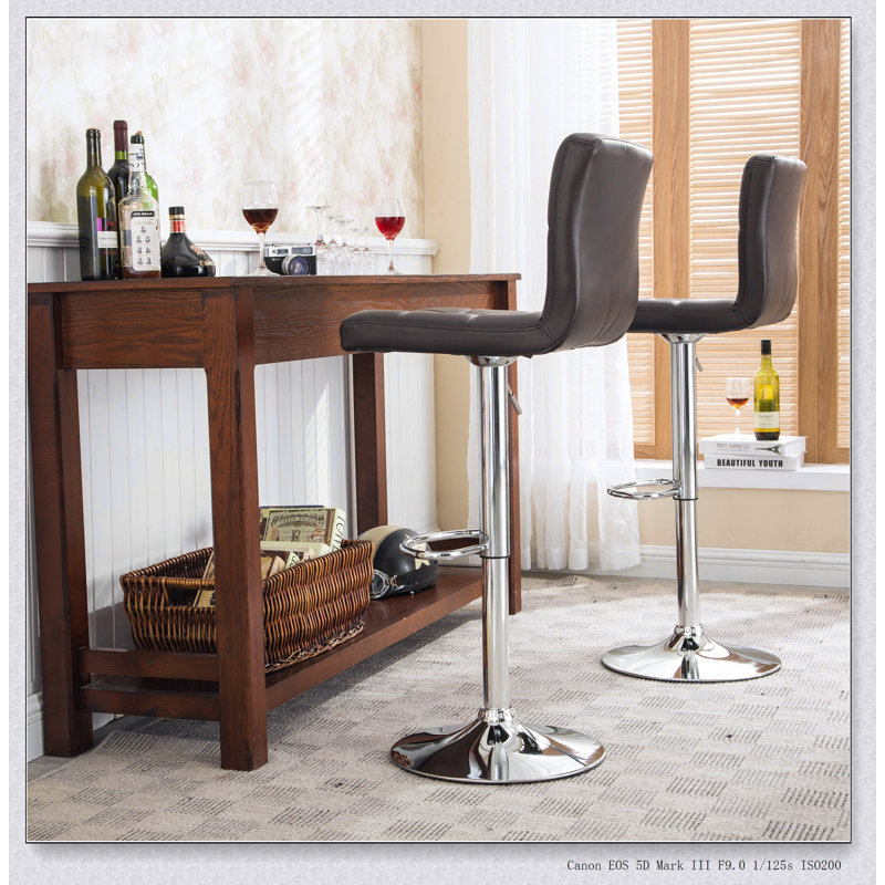 Tabouret de bar pivotant réglable en similicuir, ensemble de 2 pouces de l 17,5 po x P 17,5 po x H 35 à 43,5 po, Brun