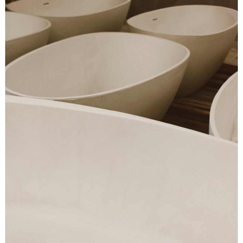 Vast Studio 62.8” x 30.3” Textured White Concrete Metallic Freestanding Oval Bathtub – White/White Deep Soaking Tub with Dual-Tone Interior & Exterior, Sculpted Modern Luxury Finish