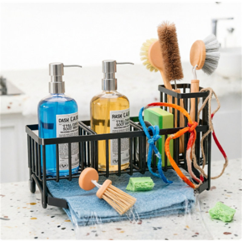 Extra Large 11 Inch Sink Caddy With Drain Tray Adjustable Dividers