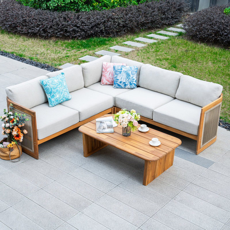 Ensemble de conversation modulaire pour 5 personnes avec coussins et table basse Acacia