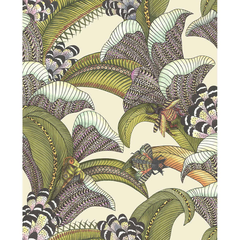Ardmore-Jabula Hoopoe Leaves 33' L x 20.5" W Wallpaper Roll, Olive Green/Chartreuse/Fuchsia